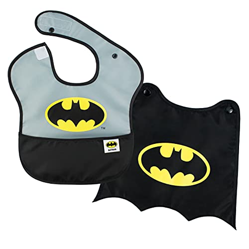 Image of Bumkins Bib for Girl or Boy, Baby and Toddler for 6-24 Months, Essential Must Have for Eating, Feeding, Baby Led Weaning, Mess Saving Waterproof Soft Fabric, SuperBib with Cape, Batman DC Comics