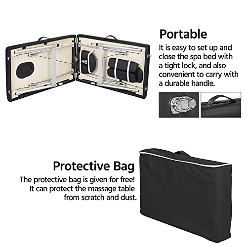 Yaheetech Folding Massage Table Portable Salon Couch Bed Professional Beauty Tattoo Therapy Table Adjustable 2 Sections Aluminum Black