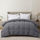 ALPSWAN Luxury Goose Feather Down Fiber Comforter Queen Size, 300TC Grey Cotton Blended Duvet Insert, All Season Hotel Bedding Alternative Down Comforter with Corner Tabs (Grey, Queen)