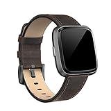 SWEES Leather Bands Compatible with Fitbit Versa 2 & Versa Lite Small & Large, Genuine Leather Band with Stainless Steel Buckle Strap Replacement Wristband for Versa Women Men, Rose Gold, Black, Brown