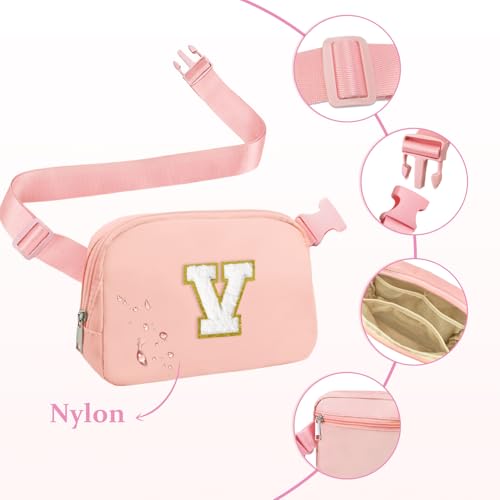 Image of COSHAYSOO Pink Fanny Pack for Girls Purse Crossbody Belt Bag with Initials, Personalized 6 7 8 9 10 11 12 Year Old Teen Girl Birthday Gift Ideas Christmas Gifts Preteen Tween Trendy Stuff Letter V