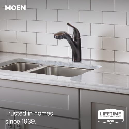 Image of Moen Brecklyn Mediterranean Bronze Single-Handle Pull-Out Sprayer Kitchen Sink Faucet with Power Clean, 87557BRB