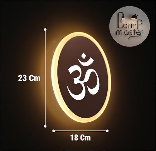 Image of Om Wall Light | LED Spiritual Wall Decor for Home Temple & Living Room Ideal for Puja Room | Warm White & White Glow | Rose Gold Mirror Acrylic | 23x18 cm