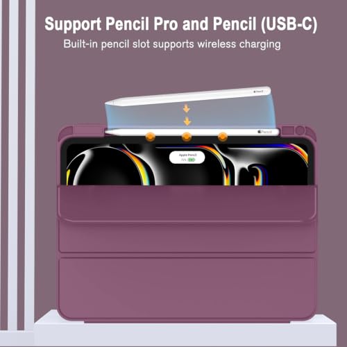 Image of ZryXal New iPad Pro 13 Inch Case (M5) 2025 / (M4) 2024 with Pencil Holder, Smart iPad Case [Support Pencil Pro and Pencil (USB-C)], Support Touch ID and Auto Wake /Sleep (Plum)