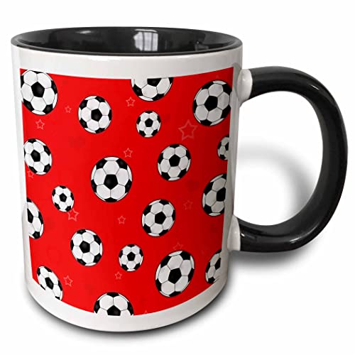 3dRose Red Soccer Ball Print 11oz Two-Tone Black Mug