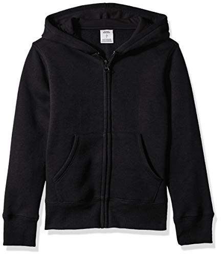 Amazon Essentials Girls' Fleece Zip-Up Hoodie Sweatshirts, Black, Medium