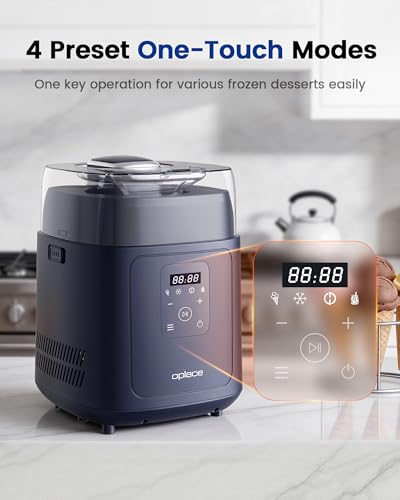 Image of 4-in-1 Compressor Ice Cream Maker (1.0Qt), No Pre-Freezing, Automatic Yogurt Maker, Gelato Sorbet Frozen Yogurt Soft Serve Machine, Compact Vertical Design for Home Kitchen(Blue)