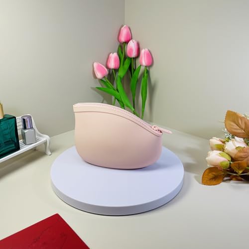 Small Makeup Bag Premium Silicone Purse Bag Multifunctional Essential Bag Zipper Pouch Water and Heat Resistant (Pink)4