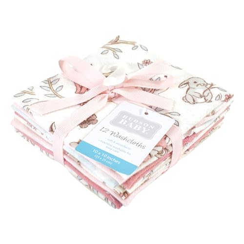 Image of Hudson Baby Unisex Baby Flannel Cotton Poly Washcloths, Girl Woodland Pals 12Pk, One Size