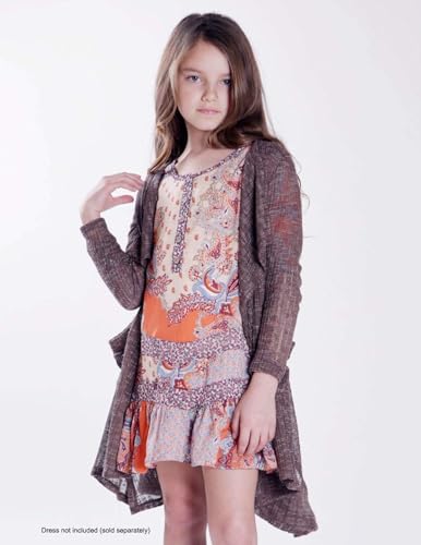 Big Girls Tween Fashion Long Cardigan Sweater/Duster, Brown 102