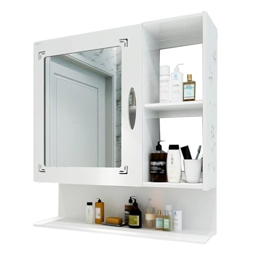 Botiquín de Pared con Compartimentos Abiertos para baño, con Espejo. Botiquín pequeño Blanco con Espejo, Ideal para Toallas, Productos de Limpieza y artículos de tocador (46 x 16,5 x 55 cm).