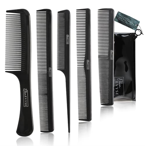 Ellen Evyse 5 Piece Comb Set Black with travel bag- ...