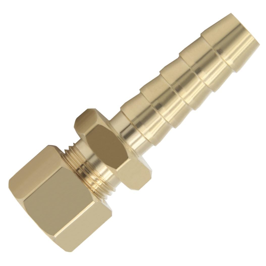 YSIL 2PCS Compression Fitting 5/16" Tube OD to 5/16" Hose Barb Transmission Cooler Fuel Line Fitting Brass