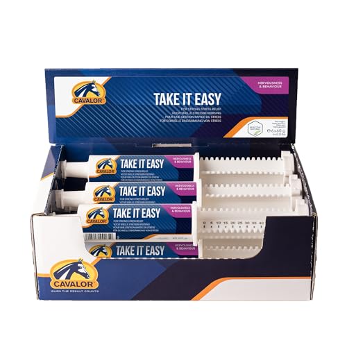 Cavalor Take It Easy im praktischen Doser | 6 x 60 g | Ergänzungsfuttermittel für Pferde | Kann dabei helfen Stress abzubauen | Enthält Magnesium, Tryptophan und B-Vitamine
