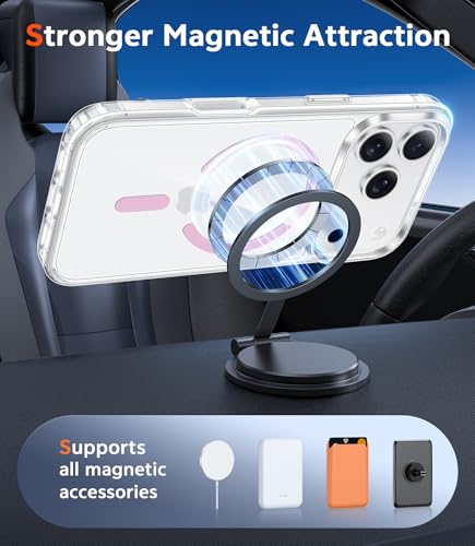 Image of FNTCASE for iPhone 17 Pro Case: Clear Magnetic Phone Cases Compatible with Magsafe Slim Anti Yellowing Military Grade Drop Protection Rugged Protective Transparent Cell Phone Cover (C-A Pink)