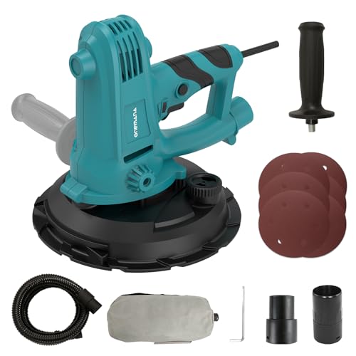 ONEMANA Lijadora de pared en seco, 750 W, lijadora de pared con aspiración 1500-2700 RPM, lijadora eléctrica para paredes y techos con disco de lijado de 180 mm, aspiración de polvo y amplios