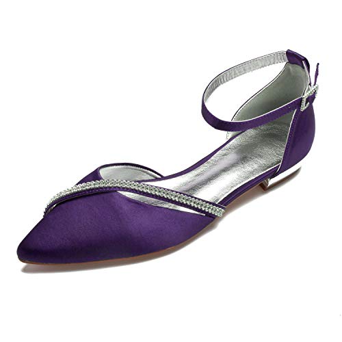 Women Satin Wedding Shoes for Bride Flats Pointed Toe Crystals Party Dress Bridesmaid Shoes 5047-1