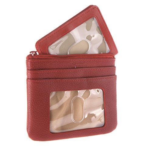 Buxton Large Leather ID Coin/Card Case Wallet, Rfid Blocking, Dark Red, One Size2