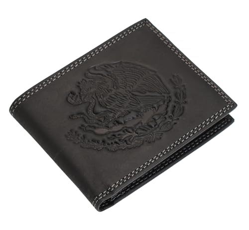 Mexican Coat of Arms Bifold Genuine Leather Black Men's Wallet, Escudo De Armas Cartera3