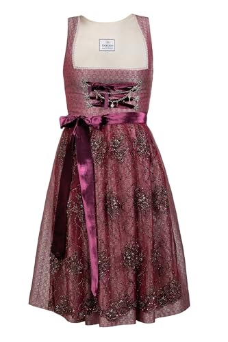 Edelnice Trachtenmode Exklusives Designer Midi Dirndl Juliette in Beere inkl. bestickter Spitzendirndlschürze Gr. 32-54 (40)