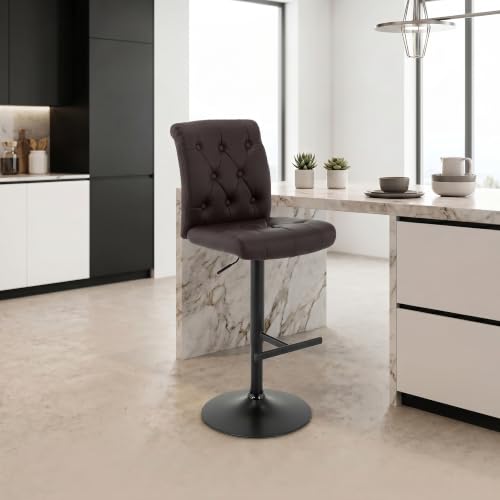 Butaco ajustable giratorio de 360° para barra y isla de cocina, color marrón oscuro, con reposapiés en forma de T y capacidad de 250 lb miniatura 1