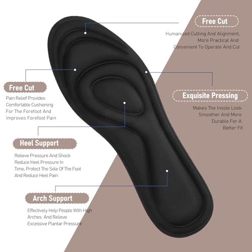 Image of 2 Pairs Memory Foam Insoles, Full-Foot Responsive Cushioning, Plantar Fasciitis Insoles for Women Man, Orthotic Shoe Inserts Arch Support Inserts for Foot Health Men (Black, W 12-12.5 /M 10.5-11)