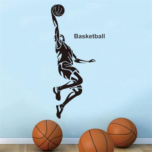ANFRJJISlam Dunk Basketball Silhouette Wall Sticker – Cool Sports Decor for Boys and Teenagers’ Bedrooms or Game Rooms – 35