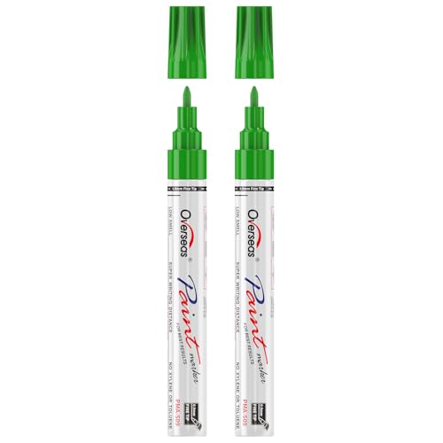 Overseas Oil-Based Fine Tip Paint Marker Pen - 2 Pack Green 0.9Mm Fine Nib Permanent Markers, Quick Dry, Waterproof, Fade Resistant Paint Pens For Metal, Wood, Rock, Plastic, Ceramics, Rubber, Glass