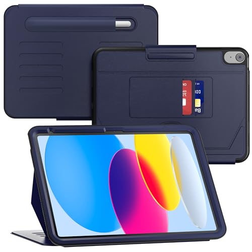 Case for iPad (A16) 11th Generation 11-inch 2025 & iPad 10th Generation 10.9-inch 2022, Lainergie Shockproof Slim Multi-Angles Magnetic Stand Cover with Auto Sleep/Wake/Pen Holder/Card Slot, Dark Blue