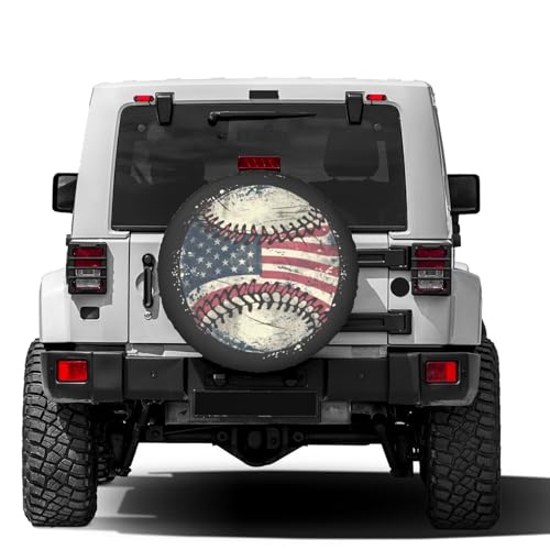 Image of Delerain Spare Tire Cover Baseball American Flag Wheel Covers Waterproof Dust-Proof UV Sun Universal Fit for Trailer RV SUV Truck and Many Vehicle (17 Inch for Diameter 31 inch-33 inch)