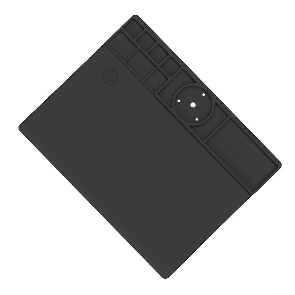 Widerstandsfähige Silikon Lötmatte TE-711, Hitzebeständige Arbeitsunterlage 45x35cm, Rutschfeste Reparatur Matte für Elektronik, Uhren und Handys, Schwarz