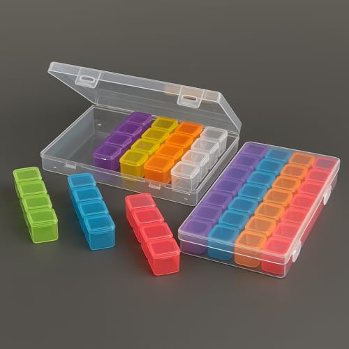 Image of Diamond Painting Storage Box 2-Pack - 56 Grids (28 per Box) Organizer Labels Included Colorful Plastic Containers for Rhinestones, Beads & DIY Crafts