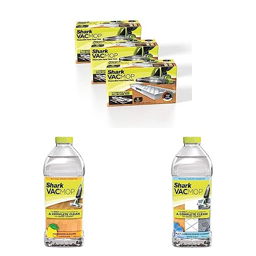 Shark VMP30 VACMOP Disposable Hard Floor Vacuum and Mop Pad Refills White & VACMOP Hardwood Cleaner Refill 2 Liter Bottle, 2 Liters & Multi-Surface Cleaner 2 Liter Bottle VCM60 VACMOP Refill