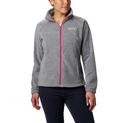 Columbia womens Benton Springs Full Zip Fleece Jacket, Light Grey Heather/Fuchsia, 1X US