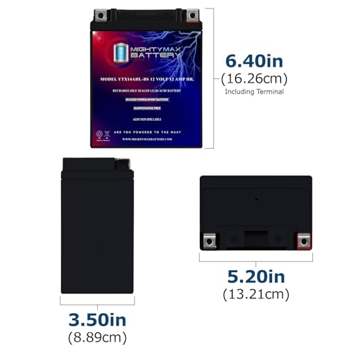 Image of Mighty Max Battery YTX14AHL -12 Volt 12 AH, 210 CCA, Rechargeable Maintenance Free SLA AGM Motorcycle Battery