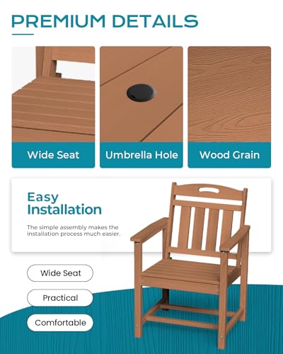 Image of Ciokea HDPE Outdoor Patio Dining Table, All-Weather Furniture, Teak