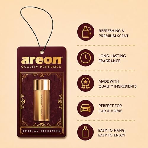 Image of AREON Luxury Aristocrat SS01 Car Hanging Air Freshener - Long Lasting Car Air Freshener, Premium Hanging Car Fragrance, Elegant Vehicle Interior Freshener - (Pack of 3)