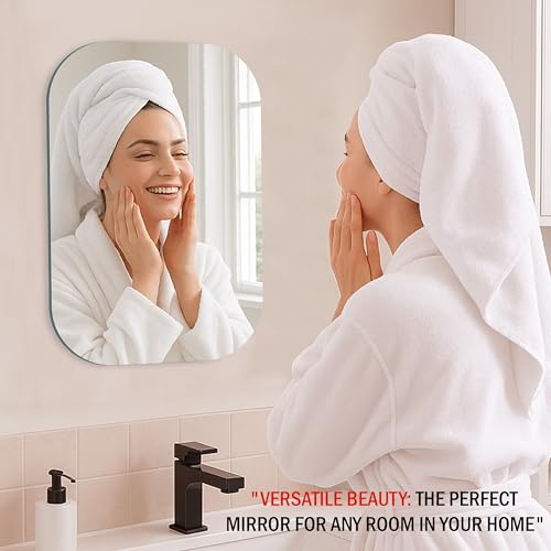 Image of Rousrie Frameless Wall Mirror for Bathroom, Glass, Modern, Clear, Wall Mount, 45 x 30 cm (1, Rectangular)