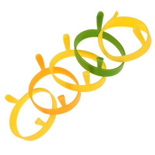 LALAFINA 5個 耐熱シリコン製丸型煎蛋リング ハンドル付きノンスティック調理用エッグモールド パンケーキやオムレツの形を ランダムカラー