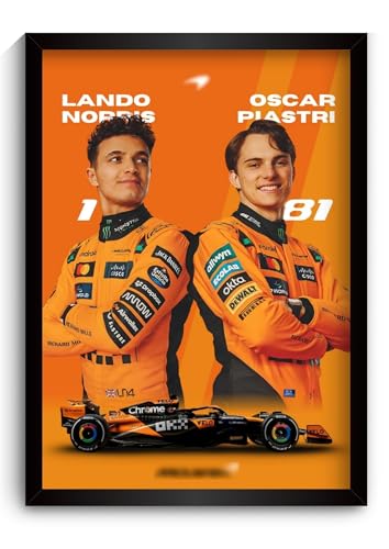 Image of Lando Norris & Oscar Piastri Poster | Framed McLaren F1 Car A4 Sized (31 x 23 cm) | Lando & Oscar F1 Poster | McLaren Car Posters for Wall, Gift for Boys, Formula 1 Frames | Formula 1 Frame (F 130)