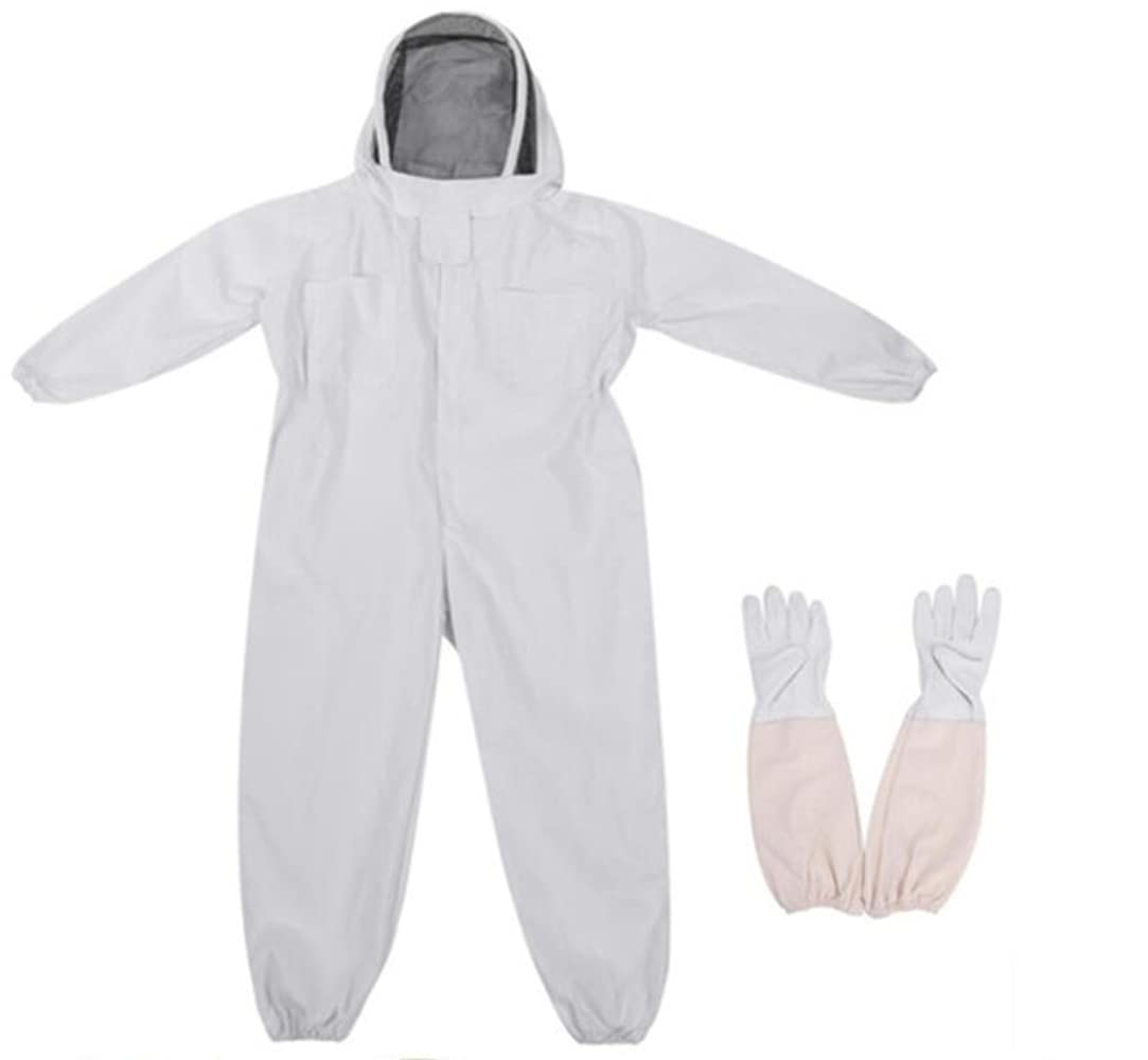 Beekeeper Professional Jumpsuit Suit Beekeeping White Space Suit with Self Supporting Veil for Bee Keepers Include Protective Gloves