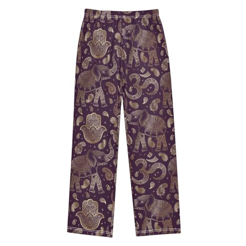 ZZXXB Retro Elephant Paisley Print Boys Long Pants Soft Trousers Elastic Waist Kids Lounge Bottoms with Pockets S-XL