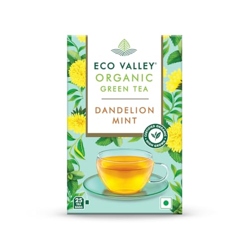 Eco Valley Organic Green Tea - Dandelion Mint - 25 Tea Bags | Boost Energy, Helps Burn Body Fat, Low Calories | Grown in Nilgiris | Zero Calories | All Natural | Rich in Antioxidant | 50 g, Pack of 1