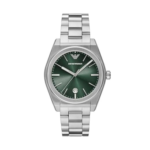 Emporio Armani Men's 3 Hand or Chronograph Watch with Stainless Steel Band; Dress Watch for Men, Silver/Green Date, 41MM, Federico