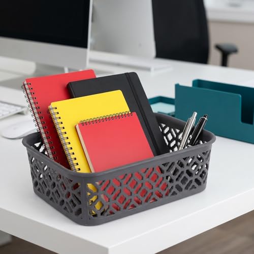 ZEAYEA 9 Pack Small Plastic Storage Basket, Classroom Organizer Baskets for Shelves Desk Drawer, Pantry Woven Basket Bins for Bedroom Closet Office School, 7.7" L x 5.5" W x 2.4" H - Image 7