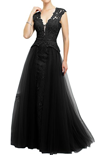 Topkleider Schwarz V-Neck Spitze Ballgown Abendkleider Lang Brutmutterkleider Auf Lager (Schwarz, 46) Cover