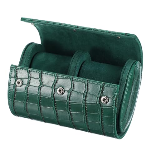 sourcing map Watch Roll Travel Case 2 Slot Portable Leather Watch Case for Men and Women, Watches Storage Organizer with Removable Pillow for Traveling, Display, Stripe Texture Green