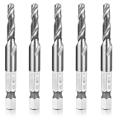 Migiwata M5 x 0.8 Metric HSS 4341 Combination Drill and Tap Bit Set of 5pcs with 1/4” Hex Shank and Self-centering Split Point for Wood Plastic and Aluminum
