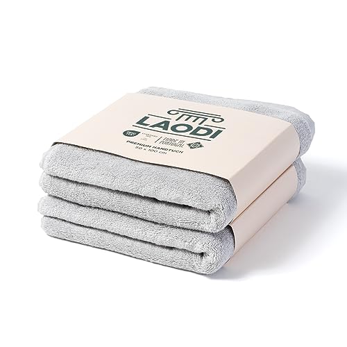 LAODI Premium Handtuch Set 2er 70x140 cm aus 100% Baumwolle – 570 g/m², saugfähig & weich – Made in Portugal, Antarktis Grau