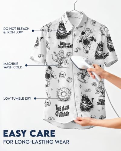 Image of 99TIMORO Funny Film Summer Button Down Shirt Men Short Sleeve Top | Movie Character Hawaiian Shirts for Men Lightweight Breathable Beach Vacation Business Casual Summer Gifts Classic Fit